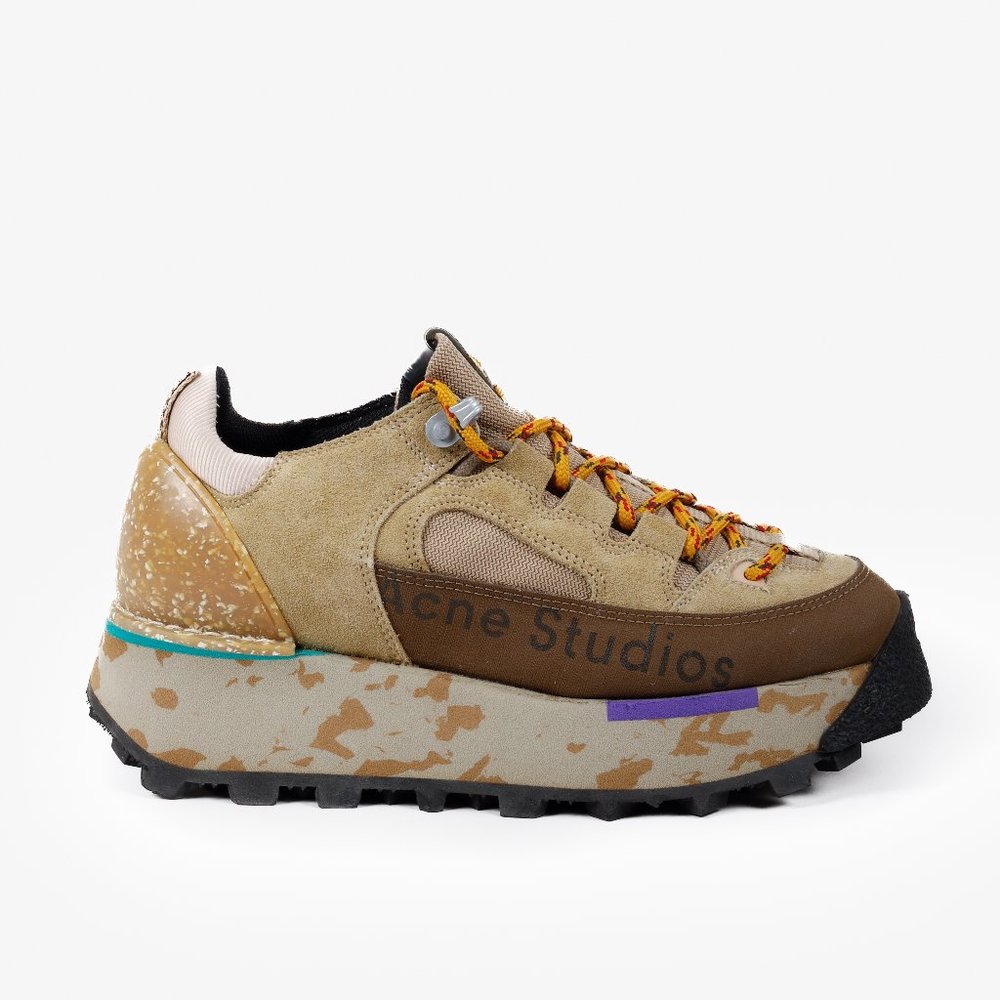 Acne Studios Berton Beige Suede Platform Hiking Sneakers
